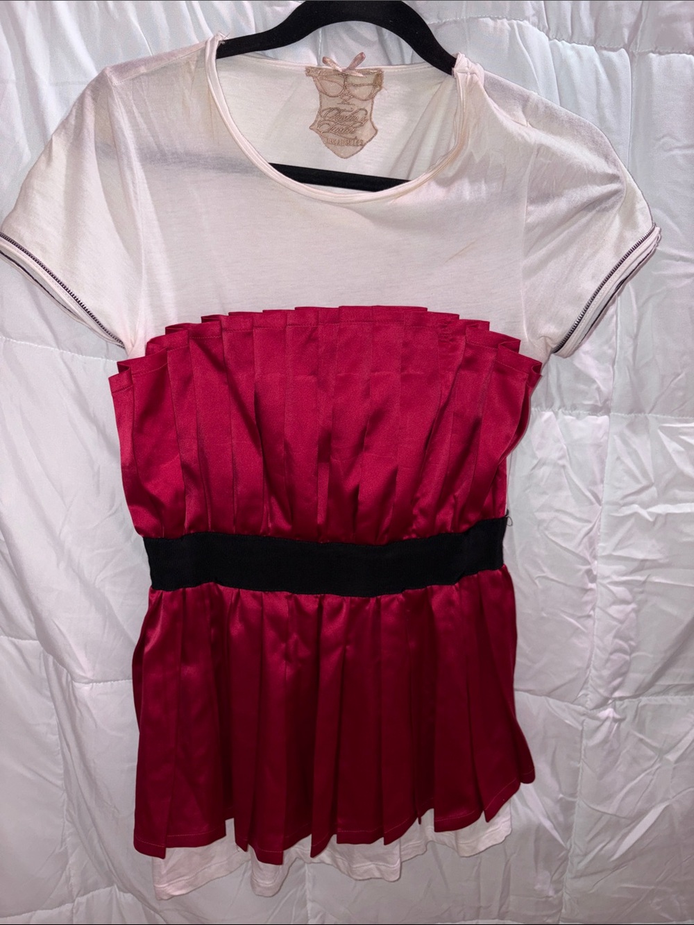 Women's Ruby Pleated Satin Tunic with Black Waistband
